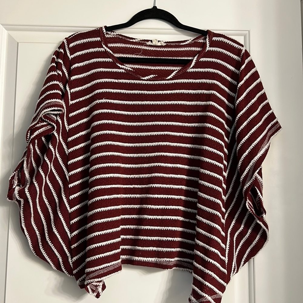 White and burgundy shirt